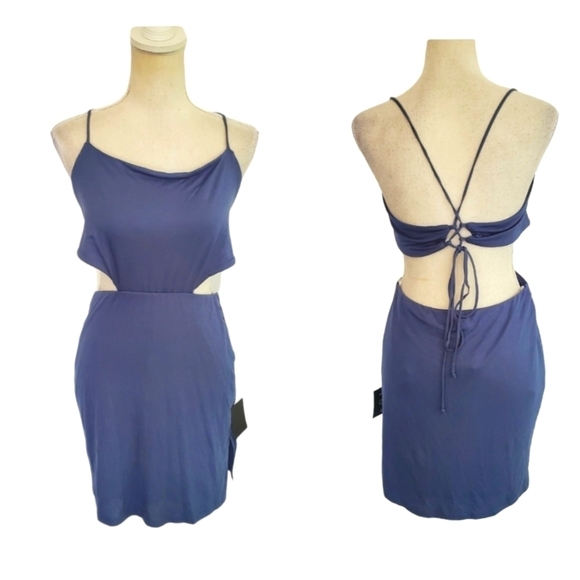 Lulu's "Can't Lose" Blue Cutout Backless String Mini Dress - Picture 2 of 11